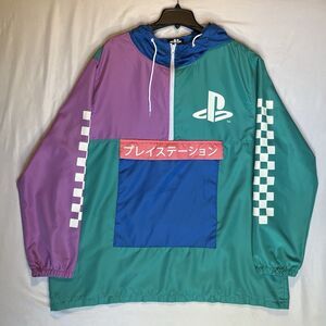PlayStation Windbreaker Jacket 2XL Retro Vaporwave Colorblock Hooded Anorak